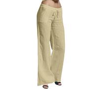 Elástico Sólido Algodón Largo Cadena Mujeres Cintura Pierna Lino, beige, L