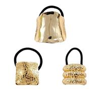 Elásticos de pelo dorado, puños de metal para colas de caballo - 3X Corbata de pelo brillante para colas de caballo | Soporte para ataduras para el cabello, Diseño geométrico elástico Vintage,