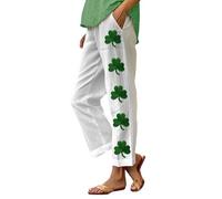 Elasticos Pantalones Verano Mujer PantalóN Lino Womens Holiday Pajama Pants Casual Elastic Waist Relaxed Fit Comfy Pants For St Day Valentines Day Ancho Pantalones De Verano Mujer Largos (White XXL)