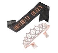 ELAYARD 1 Juego and Sash Set for Birthday Queens with Rhinestones and Etiquette Belt for Girls Birthday Celebrations Parties Special Occasions