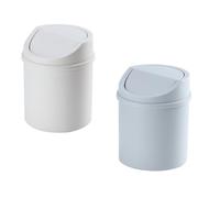ELAYARD 2 Mini Contenedores de Basura con Tapa, Papeleras de Mesa Pequeñas de Plástico, Set de 2 Unidades en Gris y Color Claro, Ideales para Oficina, Dormitorio y Organización