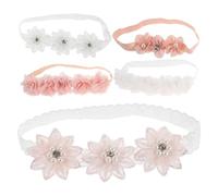 ELAYARD 5 Diademas Elásticas para Ñiño Flores de Perla y Lazo Rosa y Blanco Bandas Suaves y Seguras para Niña Recién Nacida Accesorios Ideales para Fiestas y Sesiones de Fotos