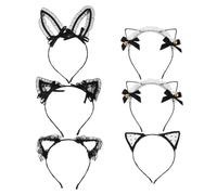 ELAYARD 6 Diademas con Orejas de Gato de Encaje y Lazo con Campana Accesorios Cabello Suaves y Elásticos Set de 2 Piezas para Fiestas de Cumpleaños Carnaval y Halloween Diadema