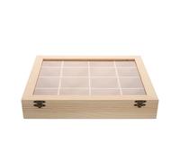 ELAYARD Caja Expositora de Madera para Colección de Rocas con 16 Compartimentos y Tapa Transparente Organizador de Almacenamiento para Minerales y Cristales Vitrina Pequeña para