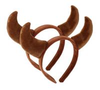 ELAYARD Diadema de Cuerno Demoníaco para Halloween Accesorio Gótico de Peluche Diadema de Cuerno de Vaca Tocado de Fiesta Marrón Oscuro