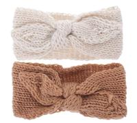 ELAYARD Diademas para Ñiño Niña de Punto Lazo, Accesorios Cabello, Diseño Cálido y, Colores Beige y Café, Ideales para Recién Nacidos y Fiestas, Paquete de 2 Piezas