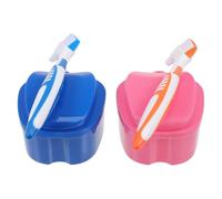 ELAYARD Estuche Portátil para Dentaduras con Cepillo Suave Caja para y Cuidado Bucal Doble Azul y Rosa para Almacenar Prótesis