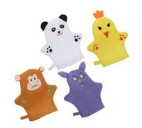 ELAYARD Guantes de Baño Exfoliantes Infantiles 4 Piezas Dibujos Animados Suaves y Espumosos para Limpieza Corporal y Masaje Toallas para Bebés Animales Oso Pollito Ratón para Baño
