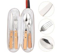 ELAYARD Juego De Cubiertos Reutilizables De Acero Inoxidable 304 con Mango De Natural Kit De Cuchillo Tenedor Y Cuchara para Camping Y Uso Al Aire Libre Incluye Bolsa De Tela 4