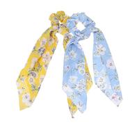 ELAYARD Pañuelos y Coleteros Cabello 2 Unidades Tamaño Mediano Impresión Floral Elásticos para Mujer y Niña Uso Diario y Fiestas Colores Azul Claro y Mostaza