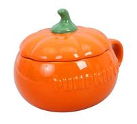 ELAYARD Taza de Cerámica Halloween con Tapa Diseño de Calabaza Mediana Naranja Resistente y Práctica para Bebida