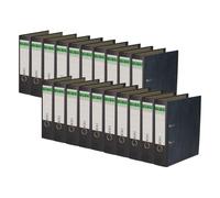 ELBA Archivador reciclado 100081018, 20 unidades, 8 cm de ancho, DIN A4, lomo negro, barras verdes, certificado Blauer Engel