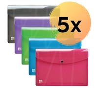 Elba Hawai 400031406 - Cartera portafolios (A3, cierre mediante botón de presión, polipropileno, 5 unidades), varios colores