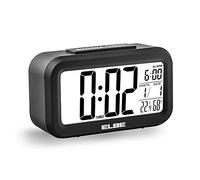 Elbe RD-668-N Reloj despertador con termómetro, adecuado para viajar, display LCD 4,4'', función snooze, pantalla con luz, alarma, temperatura y humedad, color negro