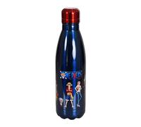 Elbenwald Botella de agua One Piece - 780 ml con logo y motivo Crew, botella de agua con tapón a rosca, altura de 26 cm - Acero inoxidable/Azul oscuro