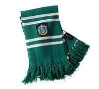 Elbenwald Bufanda de Harry Potter Slytherin, colores de la casa con escudo y flecos, 24 x 170 cm, gris y verde
