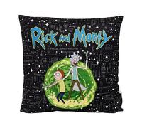 Elbenwald Cojín de Rick and Morty con Diseño de Portal y Motivo Científico - 40 x 40 cm - con Rick Sanchez y Morty Smith - Idea de Regalo - Cojín Decorativo - Poliéster Negro