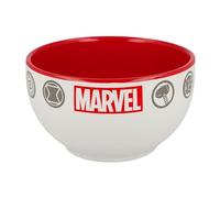 Elbenwald Cuenco para Desayuno de Marvel - Cuenco de Cereales con Iconos de Spider-Man Iron Man Hulk Thor Captain America - 600 ml - 8 cm de Altura - Ø 13 cm - Cerámica - Rojo