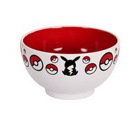 Elbenwald Cuenco para Desayuno de Pokemon - Cuenco de Cereales con Motivo de Pikachu y Pokébolas - 600 ml - 8 cm de Altura - Ø 13 cm - Cerámica - Blanco Rojo