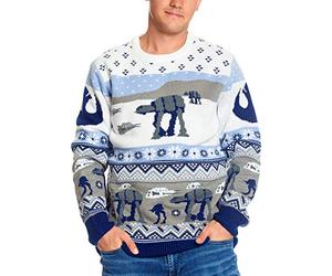 Elbenwald Jersey de Punto con Estampado Noruego Star Wars Batalla de Hoth en diseño Invernal con AT-AT y AT-ST en Gris, Azul, Blanco - M