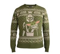 Elbenwald Jersey de Punto Star Wars con Motivo de Mando y Grogu Noruego en diseño Invernal a lo The Mandalorian para Hombre Mujer Verde Unisex - S