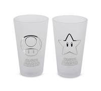 Elbenwald Juego de 2 vasos - diseños como Super Mario, Marvel, Pokemon y muchos más, 490 ml de capacidad, 16 cm de alto, cristal mate (Super Mario)