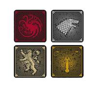Elbenwald Set de 4 Posavasos con diseño de Las Casas de Game of Thrones - Idea de Regalo - Posavasos Cuadrados - para Todo Tipo de Tazas - Multicolor - Corcho, plástico