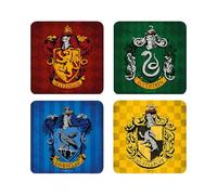 Elbenwald Set de 4 Posavasos con diseño de Las Casas de Harry Potter - Idea de Regalo - Posavasos Cuadrados - para Todo Tipo de Tazas - Multicolor - Corcho, plástico