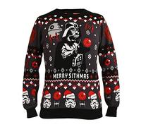 Elbenwald Star Wars Jersey de Punto con Darth Vader y Happy Sithmas Motif para Hombres Mujeres Unisex Algodón Negro - M