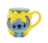 Elbenwald taza en diseño 3D para fans de Lilo & Stitch - diseño piña Stitch - 9,5 x 10,5 x 13 cm - 420 ml - cerámica - amarillo