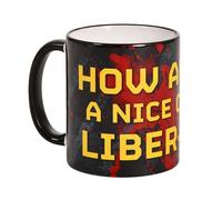 Elbenwald Taza Liber-Tea con la inscripción How About A Nice Cup Of Liber-Tea impresa en toda la superficie para los fans de Helldivers - Capacidad de 320 ml, altura 9 cm - Cerámica Negro