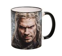 Elbenwald Witcher Taza con Motivo de Geralt de Rivia y Logo del Lobo 320 ml Cerámica Gris