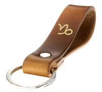 ELBERCRAFT Llavero cuero signo del zodiaco Capricornio dorado repujado el pequeño regalo de navidad para tu persona favorita, Unisex adulto (Capricornio 22.12. - 20.01., 12 cm)