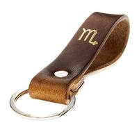 ELBERCRAFT Llavero cuero signo del zodiaco Escorpión dorado repujado el pequeño regalo de navidad para tu persona favorita, Unisex adulto (Escorpio 24.10. - 22.11., 12 cm)