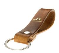 ELBERCRAFT Llavero cuero signo del zodiaco Libra dorado repujado el pequeño regalo de navidad para tu persona favorita, Unisex adulto (Libra 24.09. - 23.10., 12 cm)