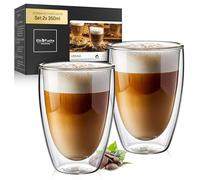ElbFuchs® Juego de vasos Latte Macchiato (2x 350ml) cristal térmico de doble pared | Ideales para capuchino, café y té