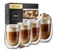 ElbFuchs® Juego de vasos Latte Macchiato (4x 350ml) térmicos de cristal con pared doble | Ideales para capuchino, café o té