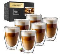 ElbFuchs® Juego de vasos Latte Macchiato (6x 450ml) formato extra grande cristal térmico de doble pared | Ideales para capuchino, café y té