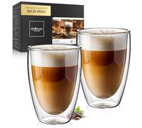 ElbFuchs® Tazas de cristal (2x 450ml) pared doble | Para café con leche, té o capuchino | Idea de regalo original para mujer, madre, boda o cumpleaños