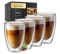 ElbFuchs® Tazas de cristal (4x 350ml) pared doble | Para café con leche, té o capuchino | Regalo original para mujer, madre, boda o cumpleaños