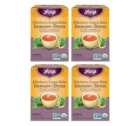 Elderberry Lemon Balm Immune and Stress Support (4 Pack) - With Ashwagandha For Adaptogenic Support - Caffeine Free - 64 Organic Herbal Tea Bags