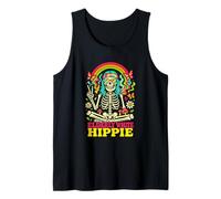 Elderly White Hippie Skeleton Rainbow Peace Sign Retro Camiseta sin Mangas