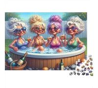 Elderly Women SPA Party Colourful Grannies Surfing on Wave 1000 Pcs Jigsaws for Adults The Impossible Challenge Brain Development 38x26cm/1000pcs