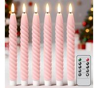 Eldnacele Velas LED con función de temporizador, llama parpadeante, velas en espiral, velas de barra retorcidas, velas decorativas para el hogar, sin goteo, rosa, Ø 2 x 25 cm, de estearina para