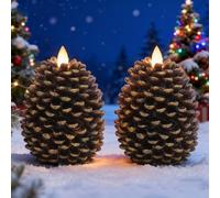 Eldnacele - Velas LED de piña en movimiento, funciona con pilas, velas sin llama, con temporizador, cera sin perfume, color marrón, 2 unidades para decoración de Navidad en el hogar o fiesta