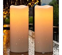 Eldnacele Velas LED impermeables, energías solares, velas grandes parpadeantes para farol, jardín, camping, patio, decoración (4 x 10 pulgadas, juego de 2)