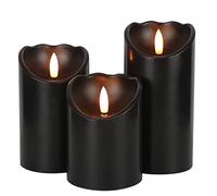 Eldnacele Velas sin llama de Halloween negro con temporizador de 6 horas, velas de pilar LED parpadeantes alimentadas por batería, velas de cera genuinas para decoración de Halloween, juego de 3, 7,5