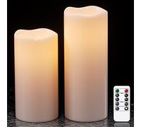 Eldnacele Velas sin llama impermeables para exteriores con temporizador remoto, funciona con pilas, velas LED parpadeantes grandes para interiores y exteriores, faroles de jardín, decoración de regalo