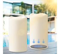 Eldnacele Velas solares impermeables para exteriores, velas solares LED parpadeantes del atardecer al amanecer, vela de plástico blanco sin llama para faroles al aire libre, decoración de jardín (2