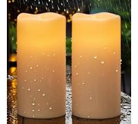 Eldnacele Velas solares LED para exteriores, velas solares para exteriores, lámpara solar impermeable, batería, lámpara de camping, efecto llama, parpadeo, interruptor crepuscular, juego con 2
